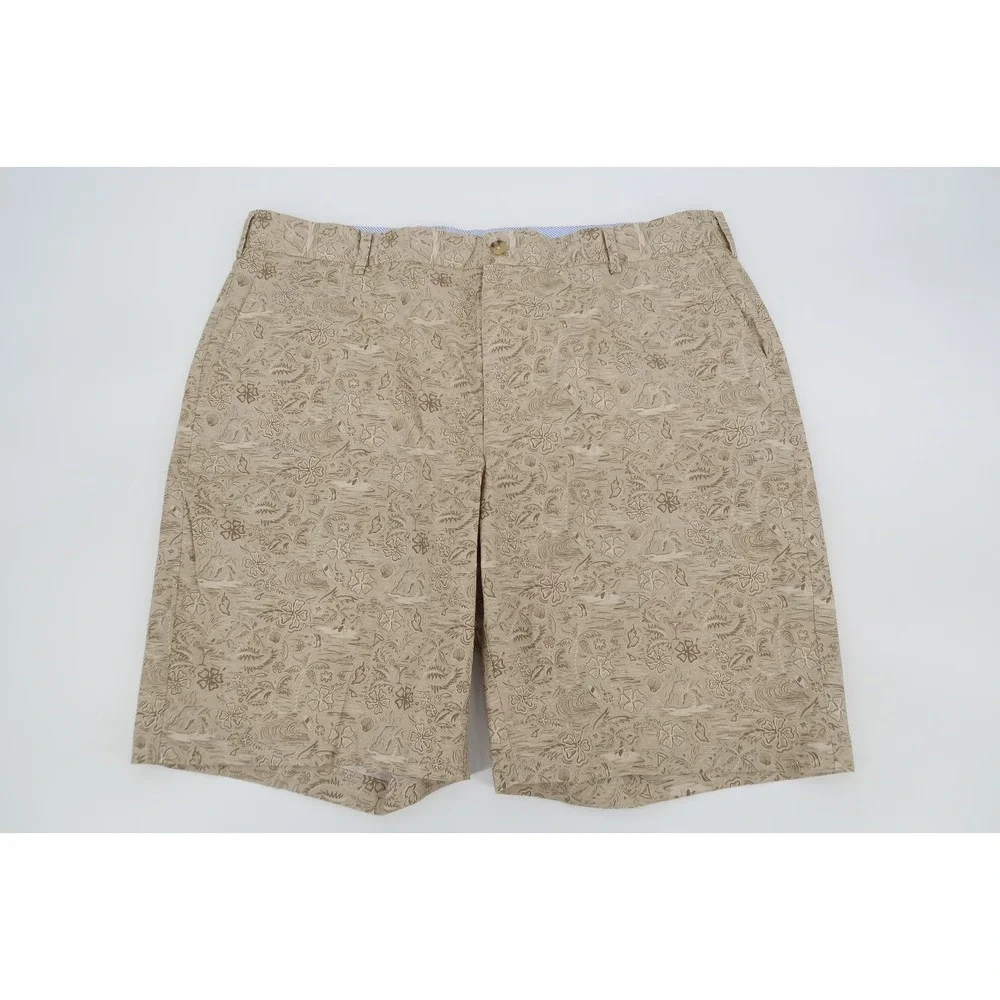 Peter Millar Mens 36 Pele Cotton Blend‎ Poplin Shorts Khaki Hawaiian Island